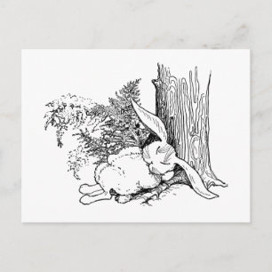 Tuckered Out Bunny Sleeping in Forest Postcard