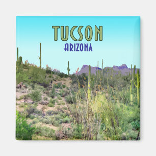 Tucson Arizona Cactus and Mountain Vintage Magnet