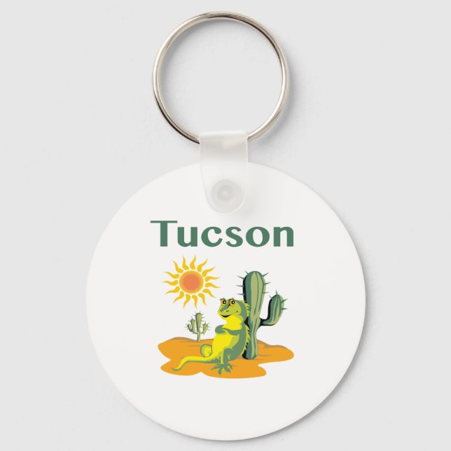 Tucson Arizona Desert Lizard and Cactus Key Ring (Front)