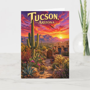 Tucson Arizona Desert Sunset Saguaro Cactus Travel Card