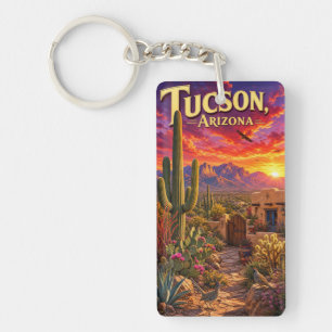 Tucson Arizona Desert Sunset Saguaro Cactus Travel Key Ring