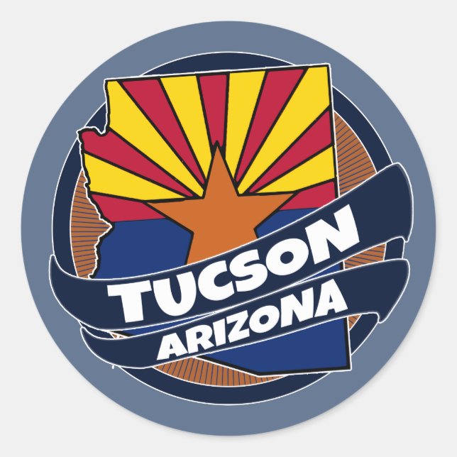 Tucson Arizona flag burst round stickers (Front)