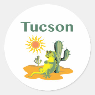 Tucson Arizona Lizard under Saguaro Classic Round Sticker
