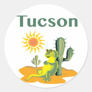 Tucson Arizona Lizard under Saguaro Classic Round Sticker