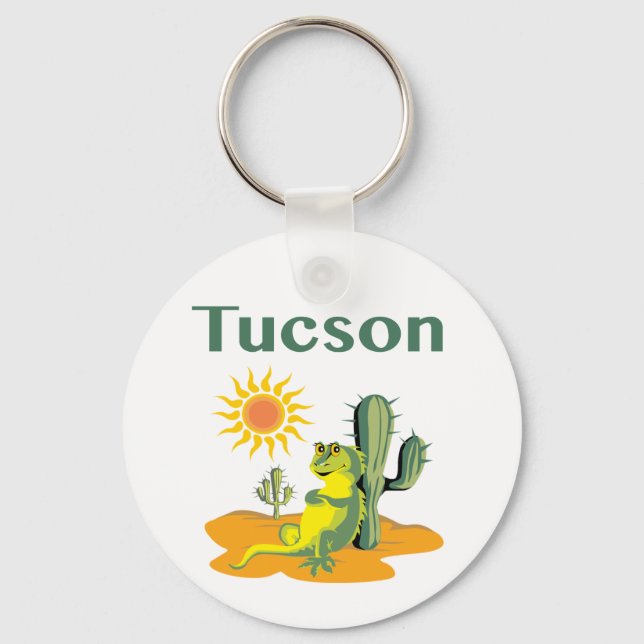 Tucson Arizona Lizard under Saguaro Key Ring (Front)