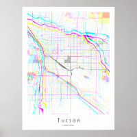 Tucson Arizona Simple White Abstract Map