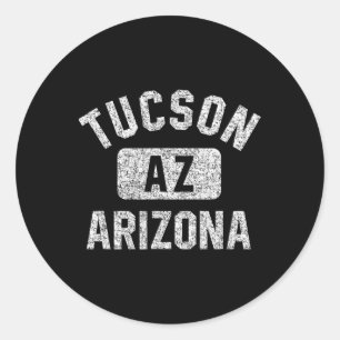 Tucson Az Arizona Gym Style Distressed White Print Classic Round Sticker