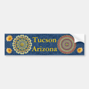Tucson Bumper Sticker with Barrel Cactus Mandalas