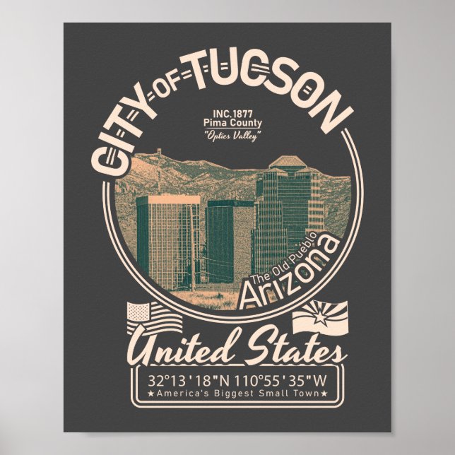 TUCSON CITY ARIZONA - DOWNTOWN TUCSON CITYSCAPE POSTER (Front)