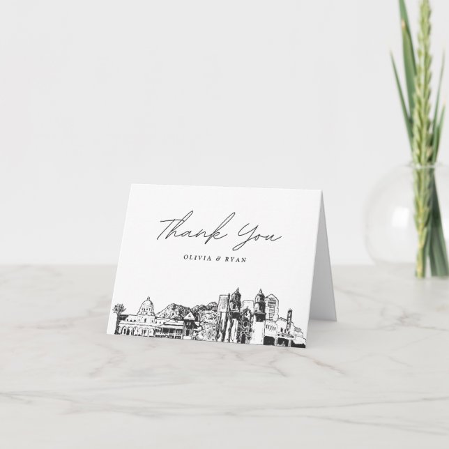 Tucson Skyline Sketch Blank Thank You Card (Front)
