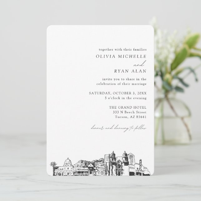 Tucson Wedding Elegant Modern Skyline Invitation (Standing Front)