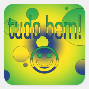 Tudo Bem! Brazil Flag Colours Pop Art Square Sticker