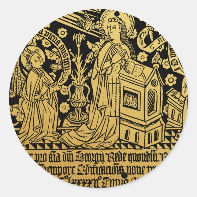 Tudor Brass Rubbing Annunciation Mary Angel Classic Round Sticker (Front)