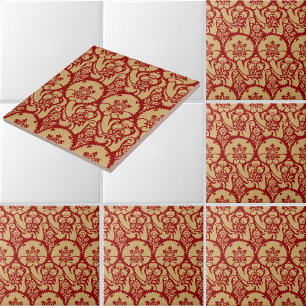 Tudor Era Floral Brocade Print Pattern Ceramic Tile
