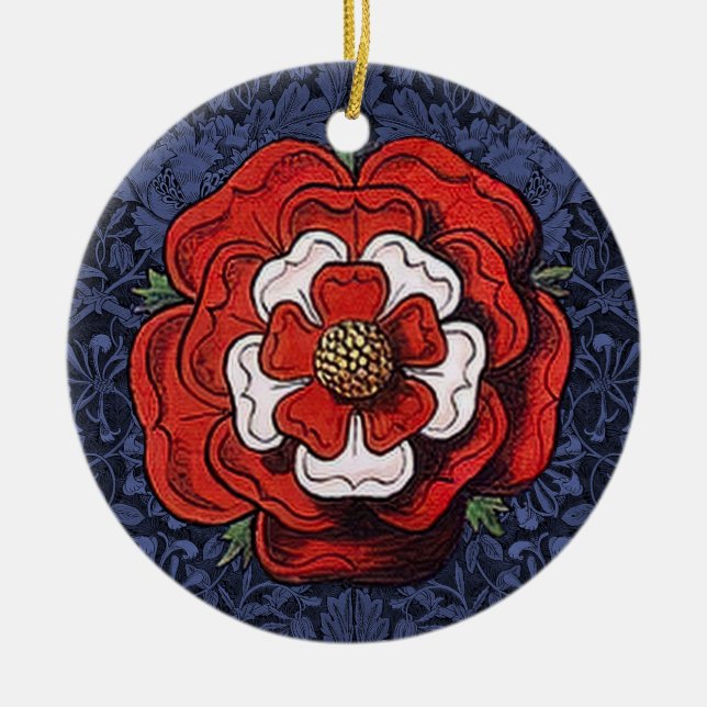 Tudor Rose Red and White Ceramic Ornament (Front)