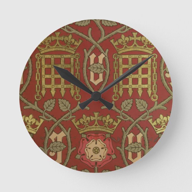 'Tudor Rose', reproduction wallpaper designed by S Round Clock (Front)