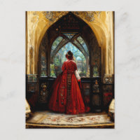 Tudor woman in crimson gown