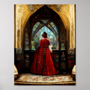 Tudor woman in crimson gown poster