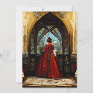 Tudor woman in crimson gown thank you card