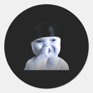 Tuff Ai Niche Baby Holding Laugh Meme In Durag Classic Round Sticker