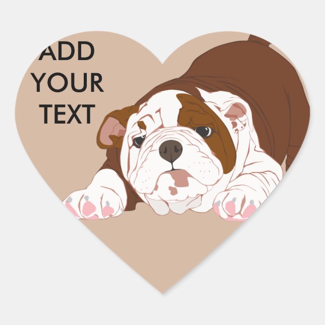 Tuff Pup Playful Bulldog Puppy Heart Sticker (Front)