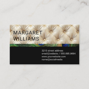 Tuft Silk Padding Black Peacock Pattern Business Card