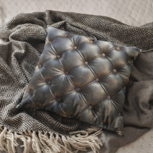 Tufted Black Faux Leather Pattern Cushion