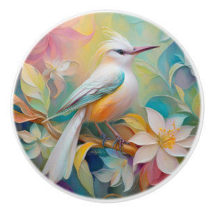 Tufted Golden Rumped Fantasy Bird Ceramic Knob