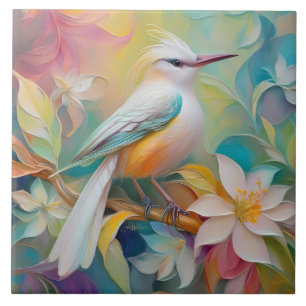 Tufted Golden Rumped Fantasy Bird Ceramic Tile