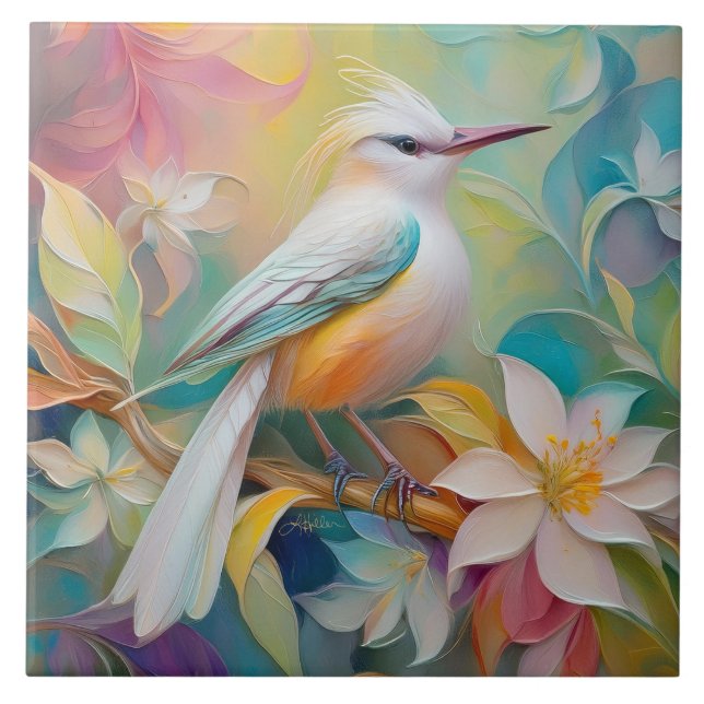 Tufted Golden Rumped Fantasy Bird Ceramic Tile (Front)