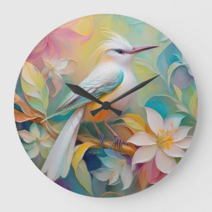 Tufted Golden Rumped Fantasy Bird Large Clock