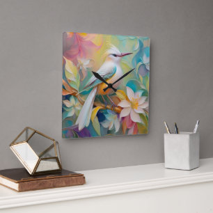 Tufted Golden Rumped Fantasy Bird Square Wall Clock