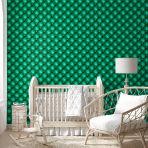 Tufted pattern emerald green geometric diagonal wallpaper