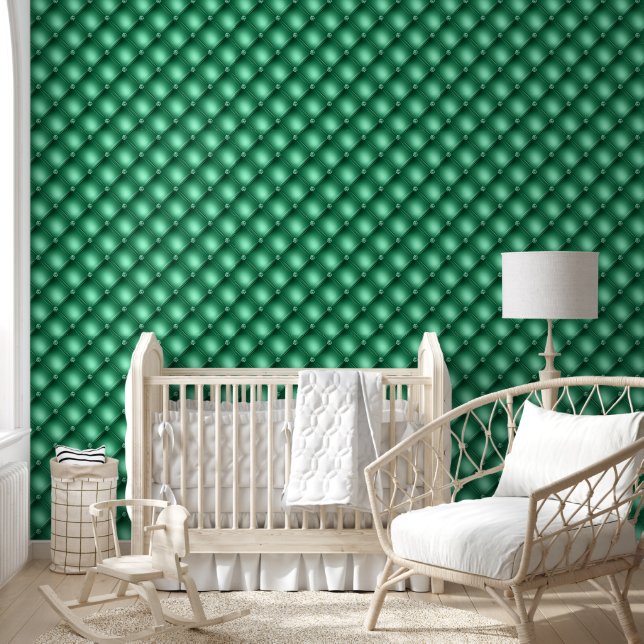Tufted pattern emerald green geometric diagonal wallpaper (Kids)