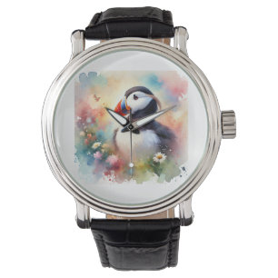 Tufted Puffin 190724AREF125 - Watercolor Watch
