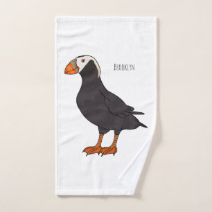 Tufted puffin bird cartoon illustration bath towel set