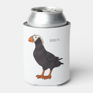 Tufted puffin bird cartoon illustration can cooler