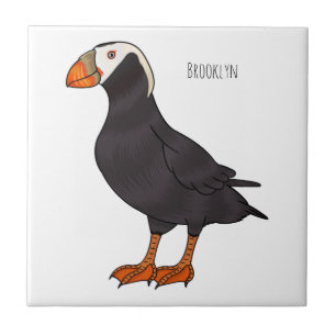 Tufted puffin bird cartoon illustration ceramic tile