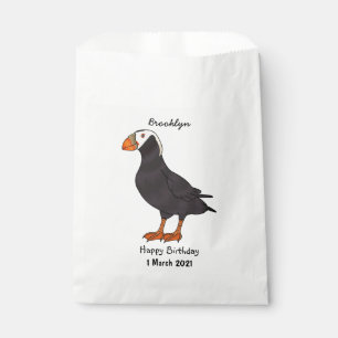 Tufted puffin bird cartoon illustration favour bag