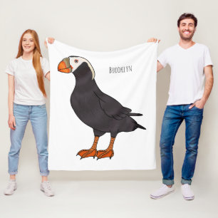 Tufted puffin bird cartoon illustration fleece blanket