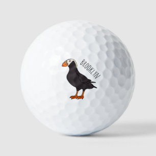 Tufted puffin bird cartoon illustration golf balls