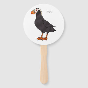 Tufted puffin bird cartoon illustration  hand fan