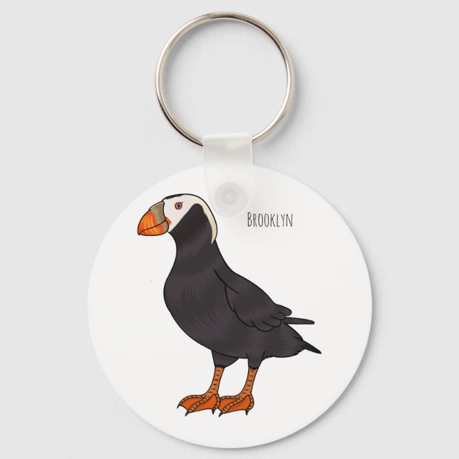 Tufted puffin bird cartoon illustration  key ring (Front)
