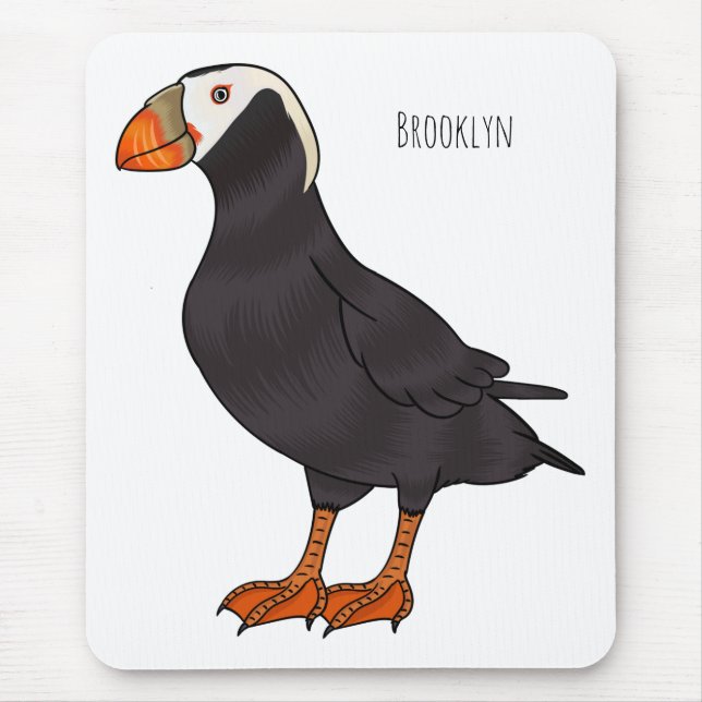Tufted puffin bird cartoon illustration  mouse pad (Front)