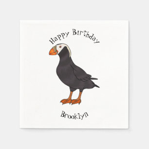 Tufted puffin bird cartoon illustration napkin