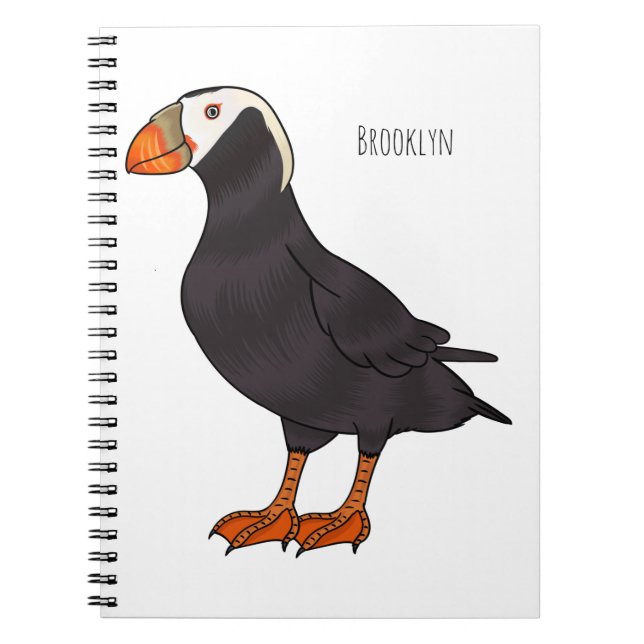 Tufted puffin bird cartoon illustration notebook (Front)