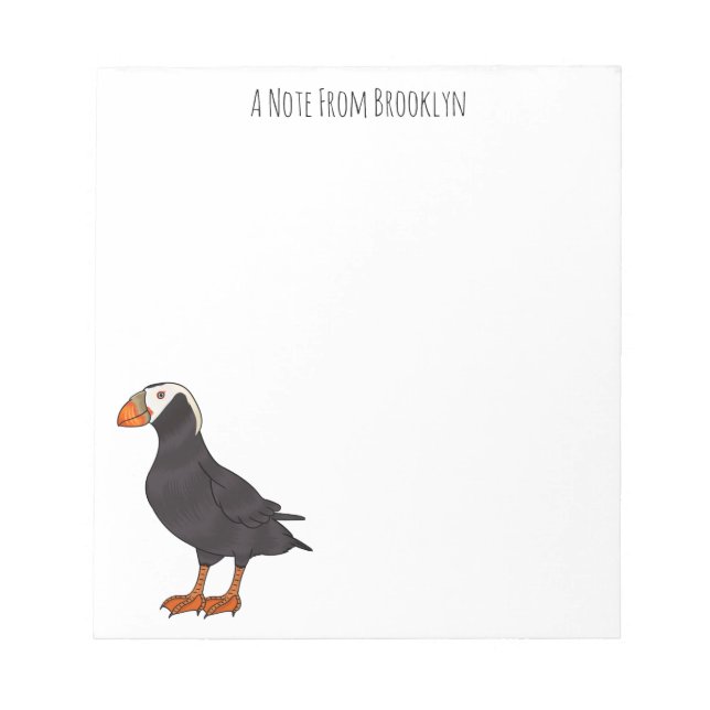 Tufted puffin bird cartoon illustration  notepad (Front)