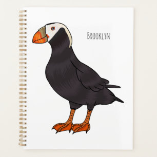Tufted puffin bird cartoon illustration planner