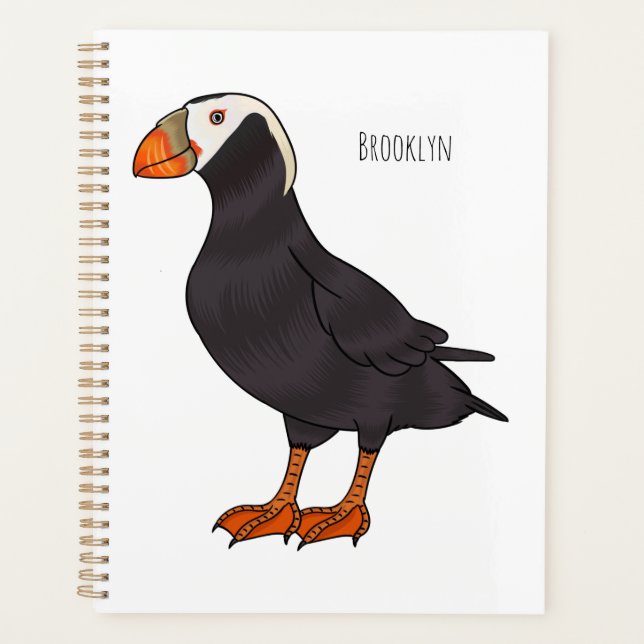 Tufted puffin bird cartoon illustration  planner (Front)