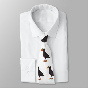 Tufted puffin bird cartoon illustration tie